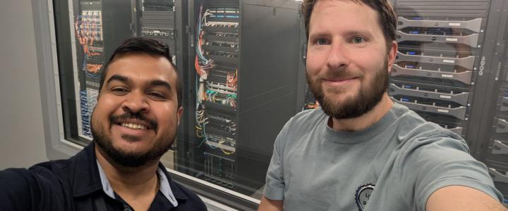 Dileepa Marasinghe with a colleague at a lab at Northeastern University